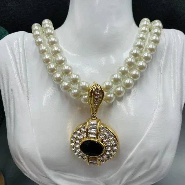 

Vintage Faux Pearl Zircon Stone Necklace For Women Jewelry Waterproof Runway Party Trendy Boho INS