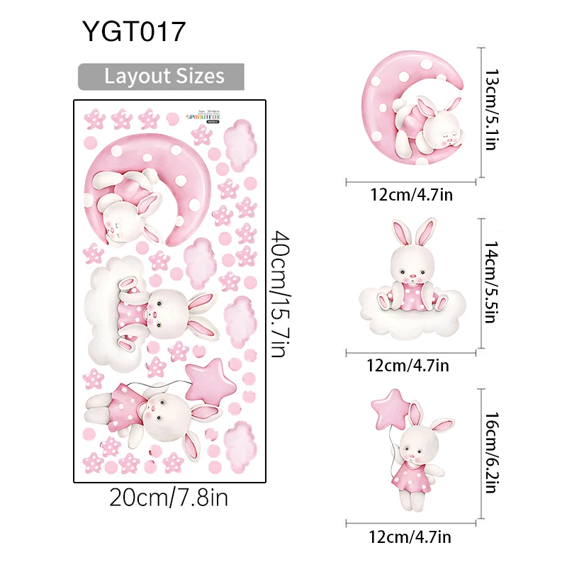 Pink Theme Rabbit Luminous Wall Stickers for Girls Bedrooms Glow In The Dark White Clouds Stars Shine Decal Baby Room Decoration