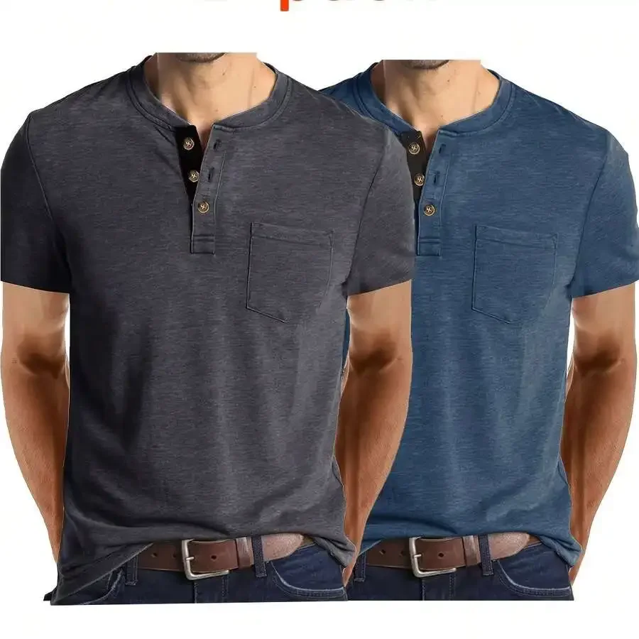 

Mens Short Sleeve Henley T-Shirt Pack Of 2 Casual Summer Tops