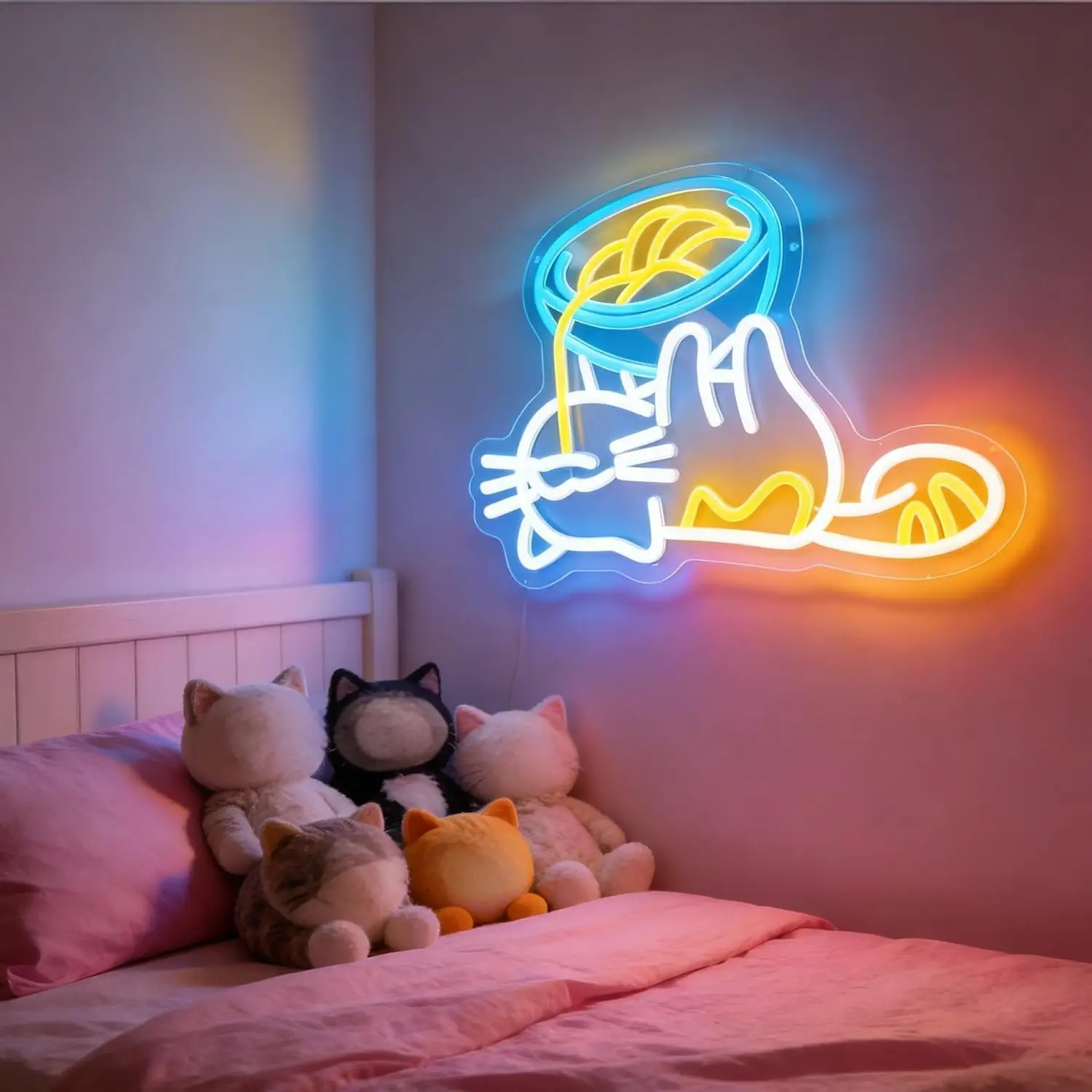 Cute Cat LED Neon Sign USB Neon Light for Kitchen Cafe Noodle Shop Pet Lover Bedroom Food Theme Party Wall Decor Birthday Gift