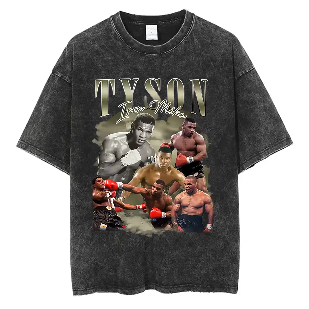 Washed Vintage Mike Tyson Prime Merch T-shirt Men's Clothing Hip Hop Gothic Rock T Shirt Men Fitness Gym Oversized T-shirts Tops