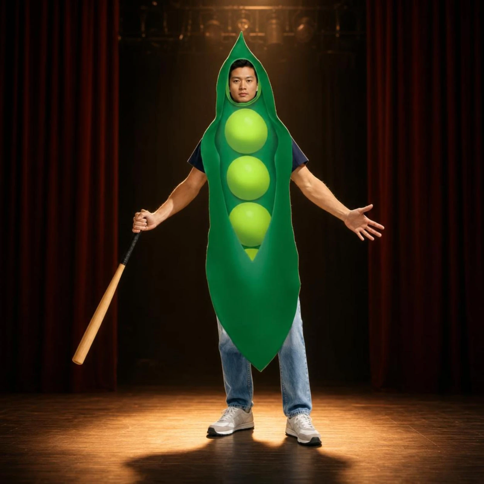 Green Pea Pod Costume Stage Ready Pea Pod Costume Cosplay Outfit Hooded Dress-up Wear Hook and Loop Fastener for Party view 6