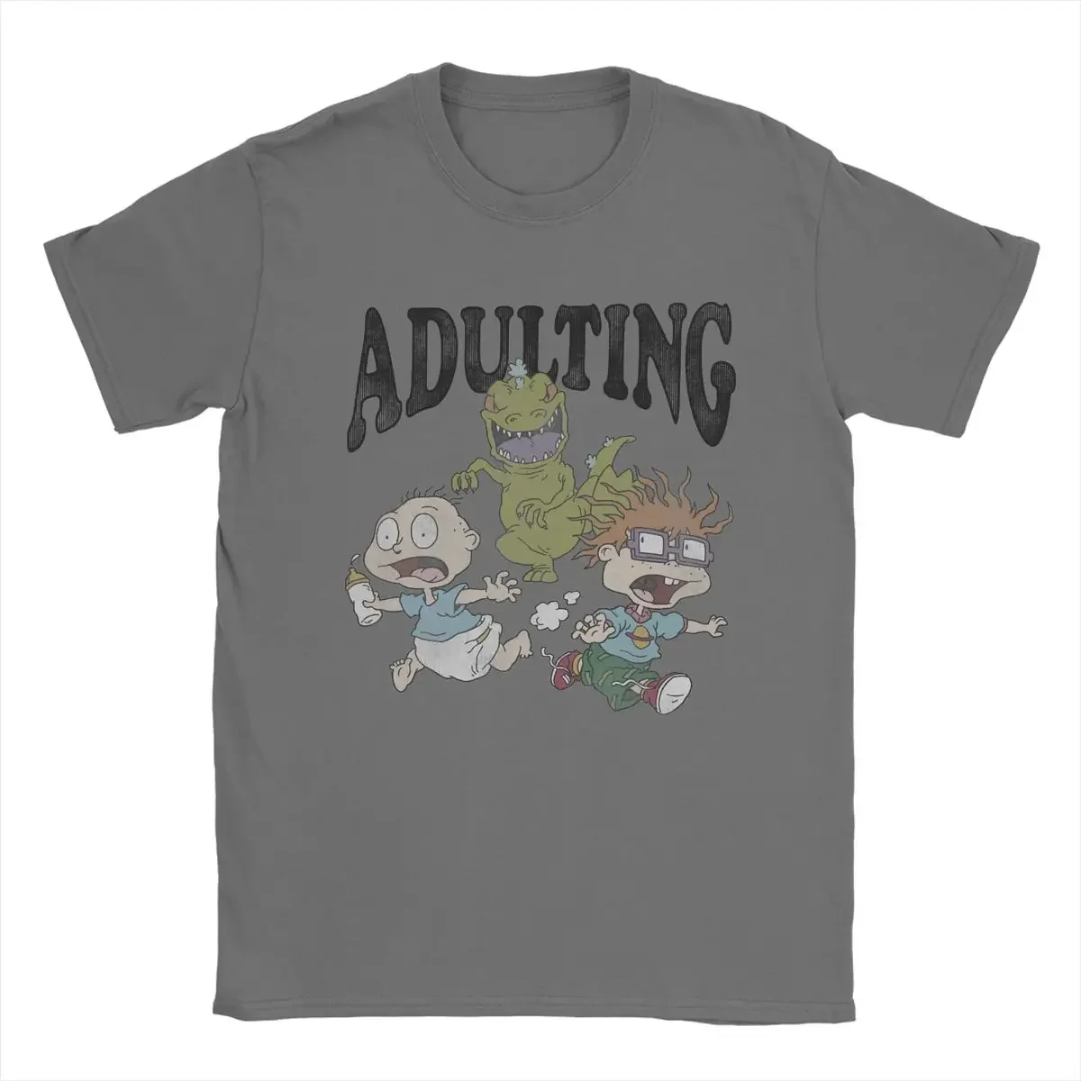 Men Rugrat Group Run Away Adulting T Shirts Pure Cotton Clothing Funny Short Sleeve Crewneck Tee Shirt Big Size T-Shirts