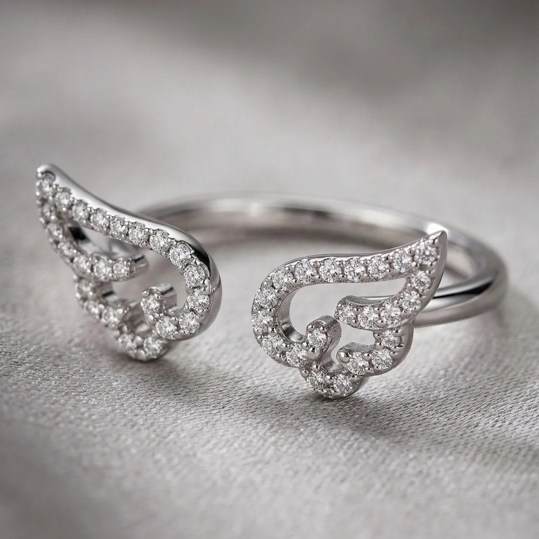 Bague Ailes d'Ange en Argent pour Femme, Réglable, Micro Pavé, Bagues d'Ouverture, Bijoux, Cadeau d'Amoureux, Mode