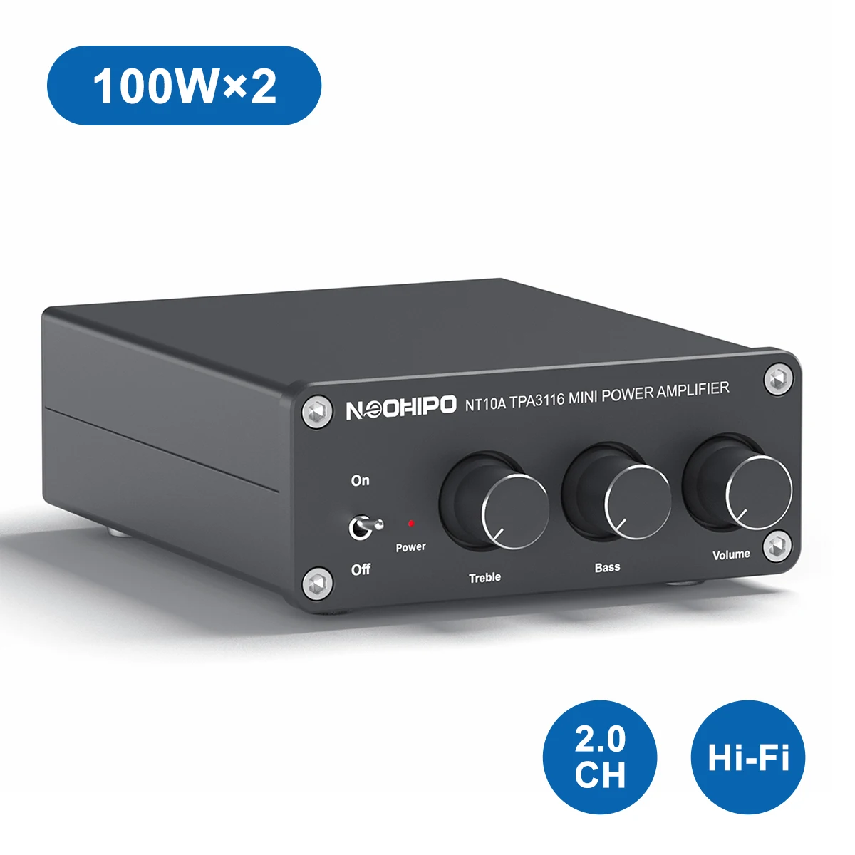 

NEOHIPO NT10A TPA3116D2 100W Stereo Amplifier Receiver Mini HiFi 2.0 Channel Audio AMP For Home Speakers Bass Treble Control