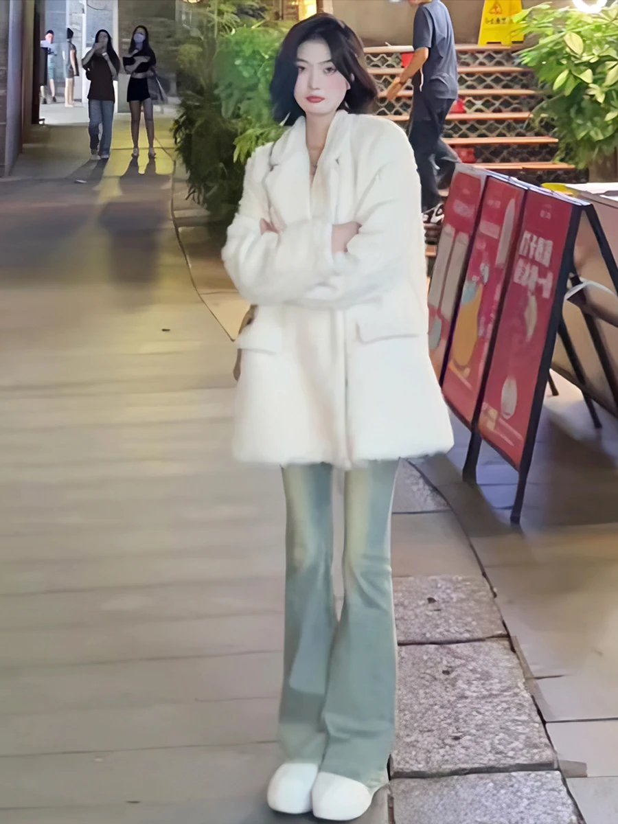 

Lamb Wool Jacket Female Clothing Woman Warm Winter Fancy Thicker Anti Freezing Cold Proof Fall Protection Punching Waterproof GF