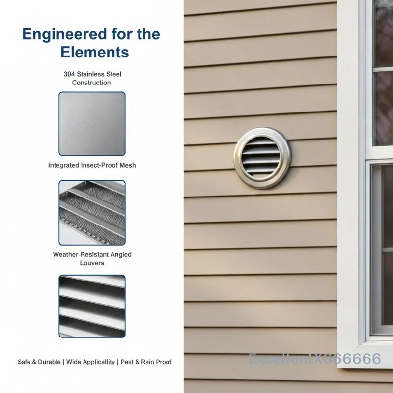 201 Stainless Steel Exterior Wall Air Vent Grille 75-200mm Insect Proof Vent Cover for Bathroom Kitchen Garage Ventilation