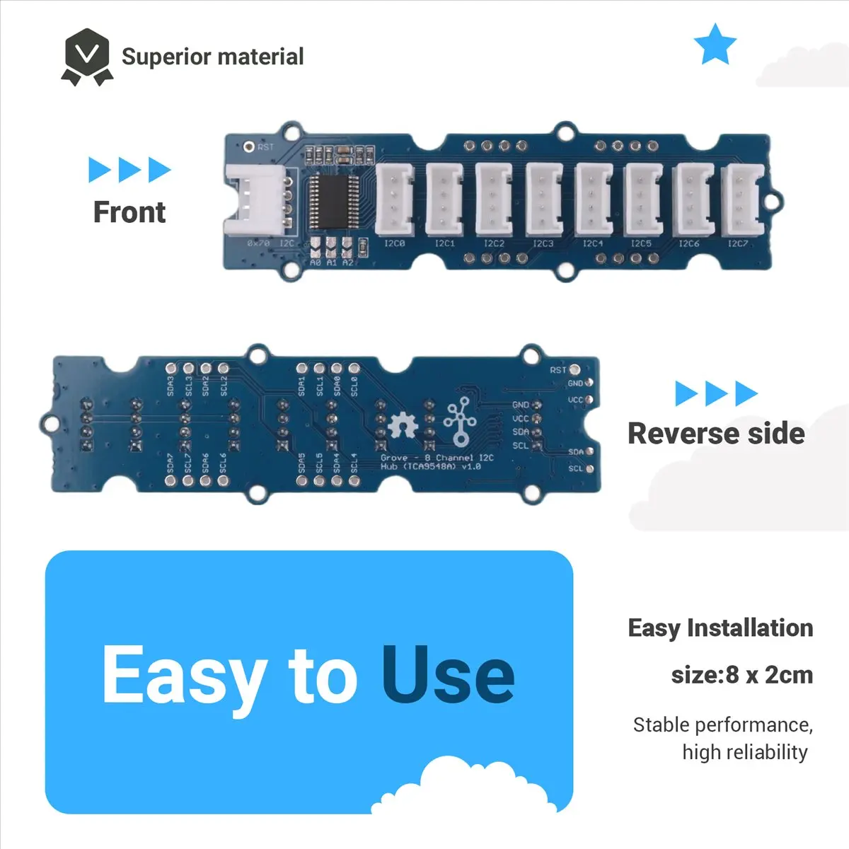 ☶❈＊♥AC1816-8-Channel Multiplexer / Hub Support 3.3V/5V System Multiple Devices with the Same Address 8 Grove Port 8x2cm