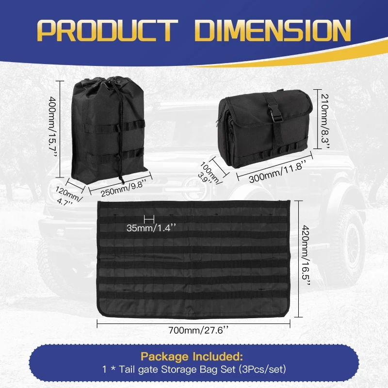 3Pcs/set Car Tail Gate Storage Bag Multiple Pockets Storage Pocket Tool Kit Accessories Fit For Ford Bronco 2021+