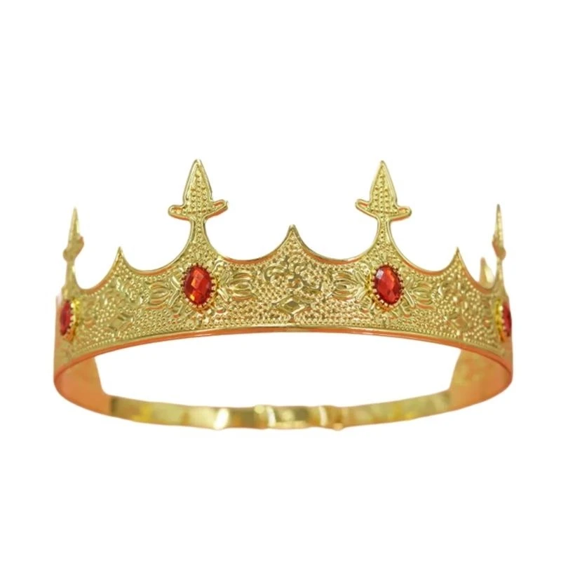 652F Metal King Crowns Tiaras with Gemstones for Men Cosplay Accessories for Weddings and Themed Parties Formal Event