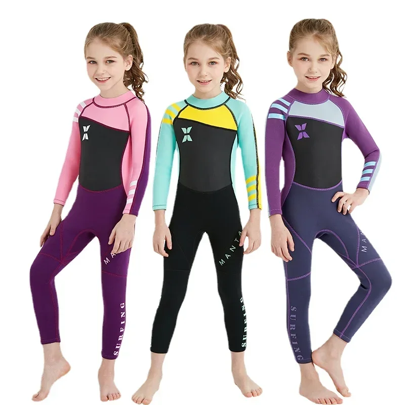 2.5MM Neoprene Cute Girl Thermal Wetsuits Children Full Body Diving Suits Surf Swimwear Sunscreen Keep Warm Clothing