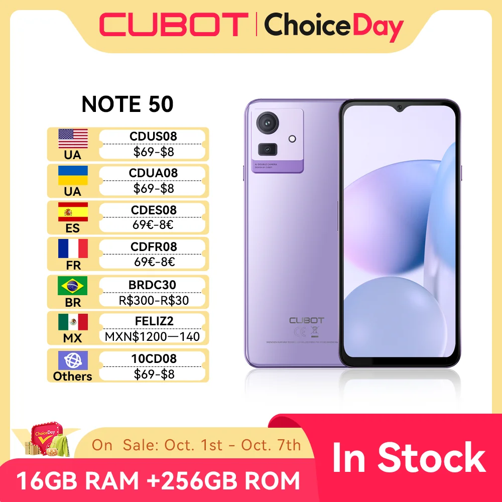 Cubot NOTE 50, 스마트폰, 16GB RAM(8GB+8GB 확장), 256GB ROM(1TB TF 카드 확장), 6.56인치 90Hz 화면, NFC, 50MP 카메라, 5200mAh 배터리, 옥타 코어, 4G smartphone android, WiFi, 블루투스 지원, 카트 및 컬렉션에 추가 