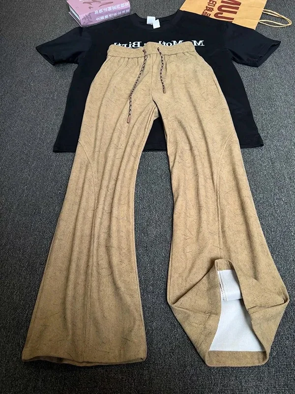 

Мужские брюки Cleanfit в стиле ретро с боковыми разрезами, расклешенные, повседневные, спортивные, длинные, осенние, модные, прямые, молодежные, из полиэстера