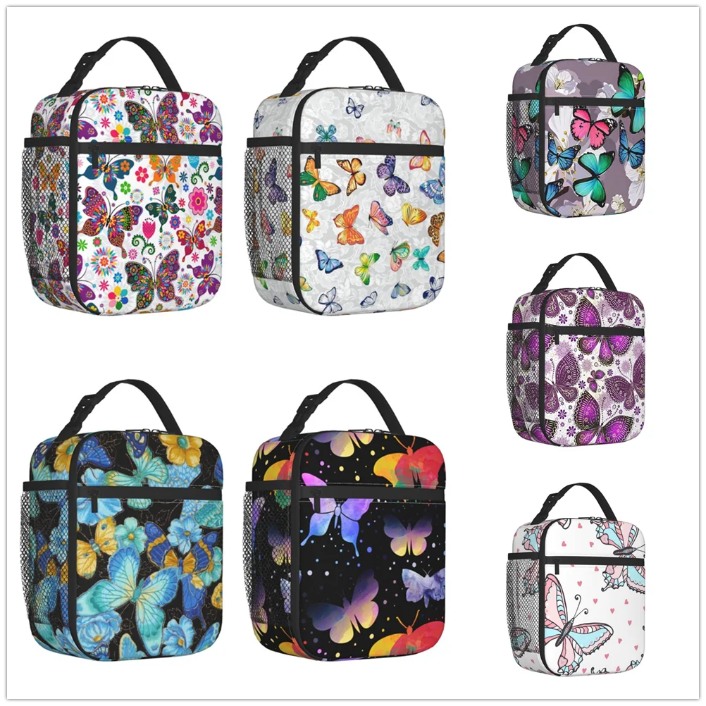 

Butterfly flowers Insulated Thermal Bag Lunch bag Foods Drink Storage Leakproof Picnic Camping Bags Outdoor Box beach