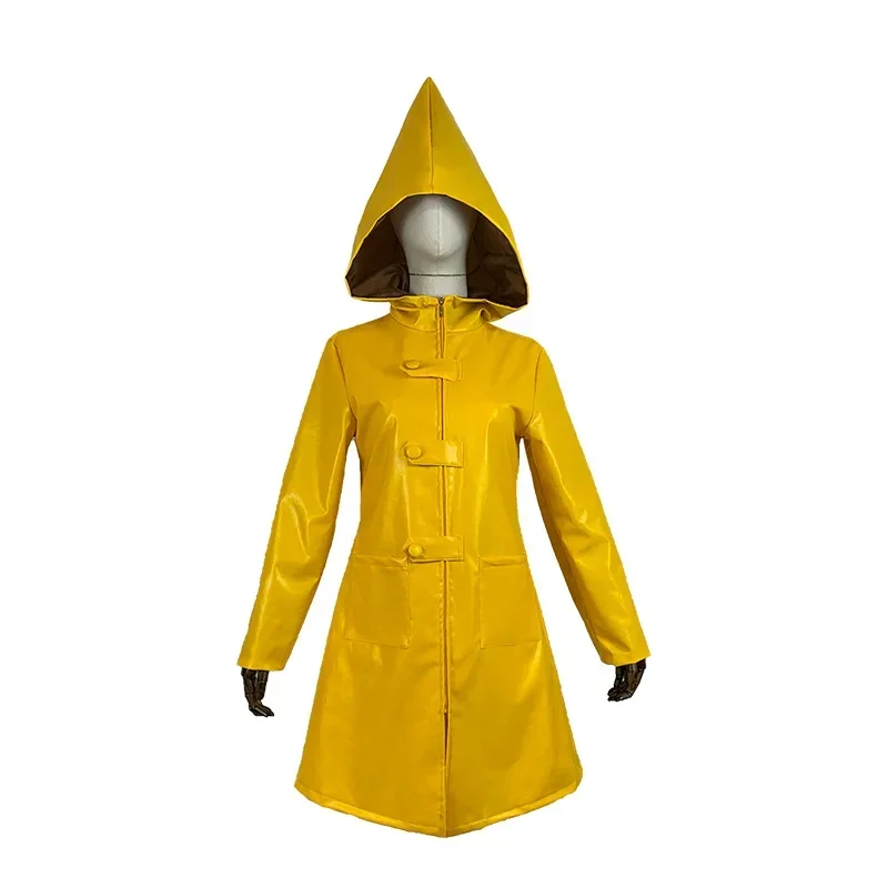 Game Little Nightmares 2 Mono Six Cosplay Costume Hungry Kids Boys Adult Six Yellow Long Hooded Jacket Coat Halloween Raincoat