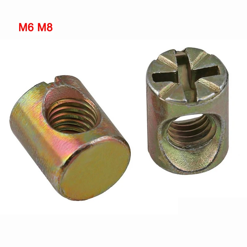 Color Zinc Plating Slotted/ Phillips Barrel Nut Bolt Cross Dowel Slotted Hammer Embedded Nut For Beds Chairs Furniture M6 M8