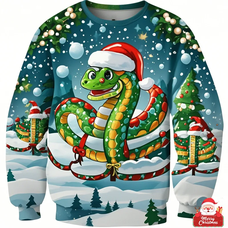 

Funny Animal Snake Graphic Ugly Christmas Sweater Fashion Chinese New Year Sweatshirts For Women Clothes Xmas Gift Pullover Tops