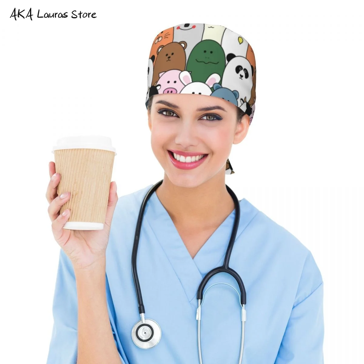 かわいい動物のスクラブキャップ,面白いサロンワークキャップ,実験室のペットショップの看護スクラブキャップ,麻酔