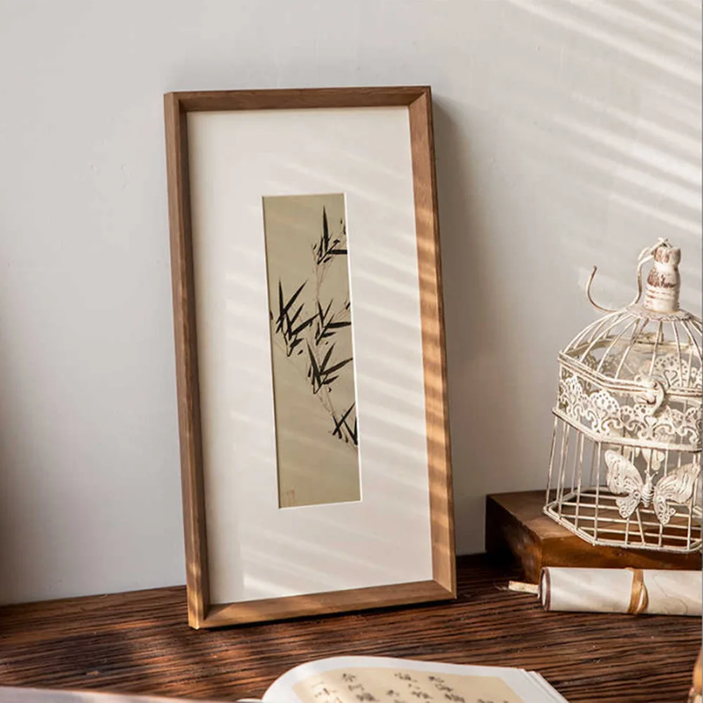 Wooden Photo Frame 10x30cm Walnut Color Picture Display Stand For Calligraphy Artwork Portrait Orientation Minimalist Home Decor