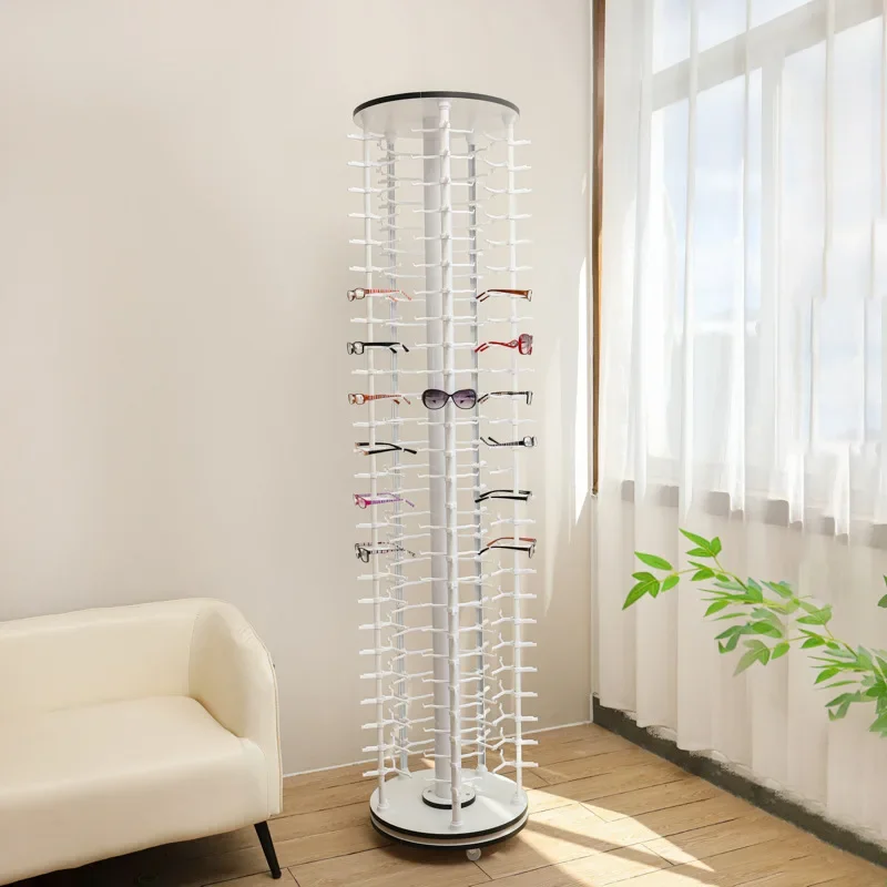 Floor-to-ceiling rotating sunglasses display rack White 5-sided glasses display shelf 130 Pay optical store