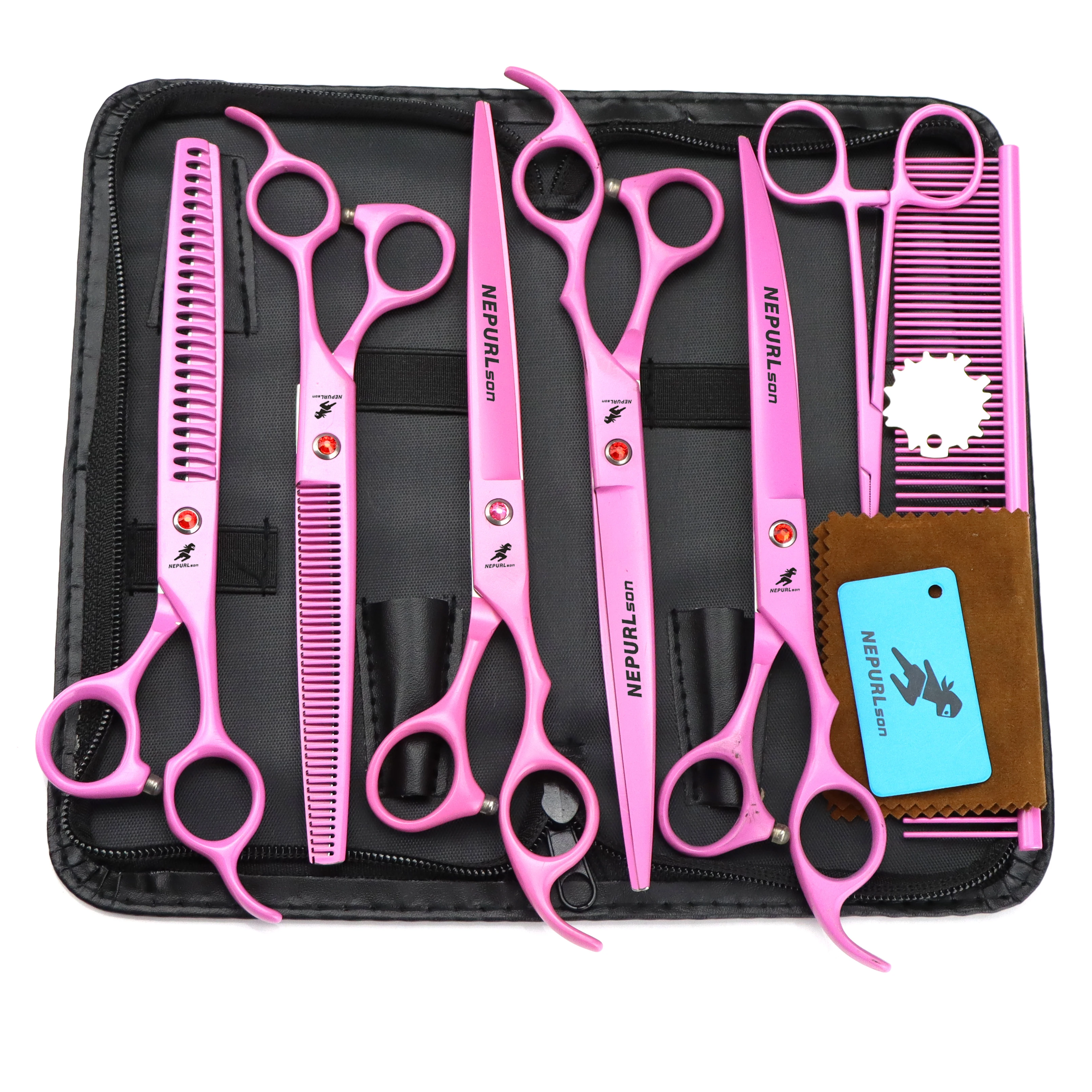 

8.0 inch pink Animal Shaped Scissors Pet Grooming Scissors Pet Fishbone Teeth 5 scissors set