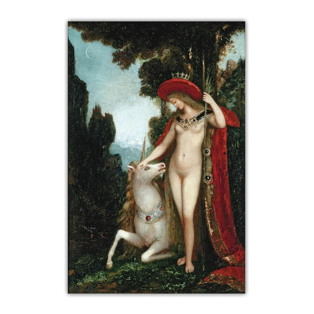 The Unicorn by Gustave Moreau Canvas Art Oil Painting Artwork Aesthetic Picture Poster Wall Decor Home Living Room Decoration