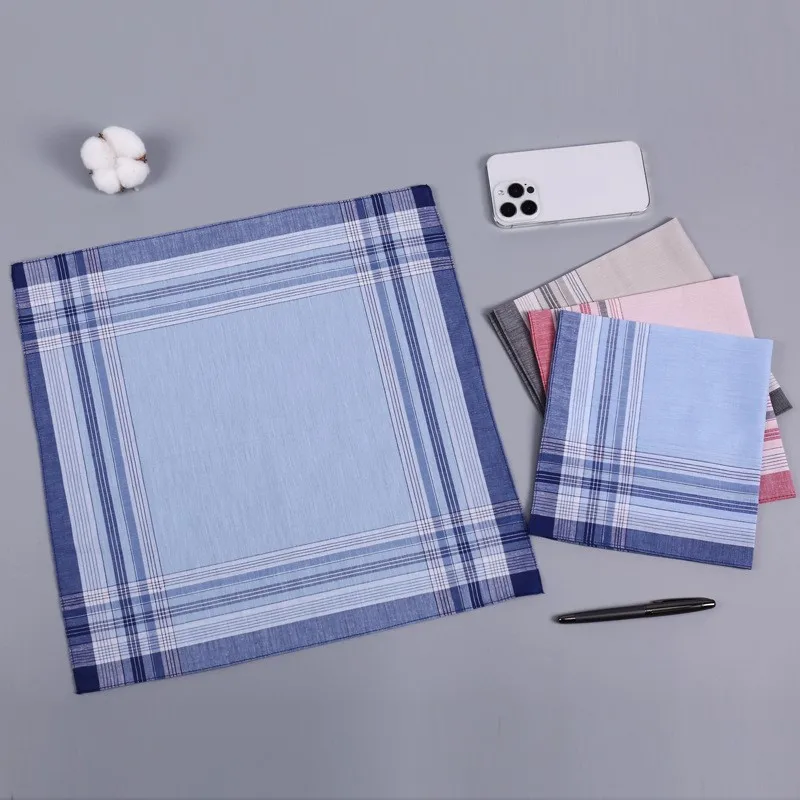 Traditional Chinese Style Classic Plaid Pure Cotton Handkerchiefs Soft Breathable Absorbent Pocket Squares For Men Women 40x40cm