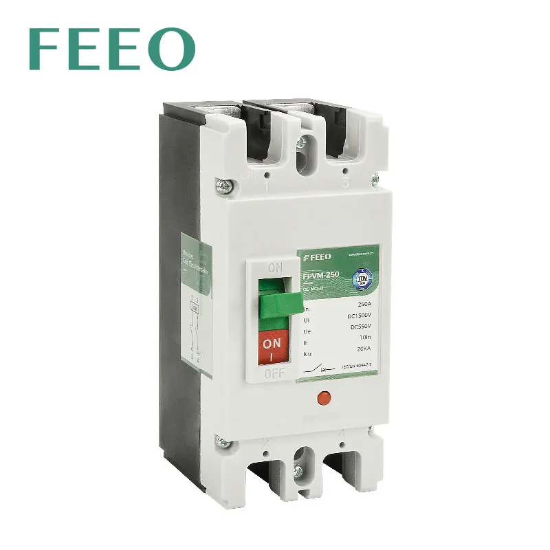 FEEO FPVM-250 2P 550V 800V Solar Moulded Case Circuit Breaker Switch 160A 180A 200A 250A DC MCCB PV Solar Protector Photovoltaic