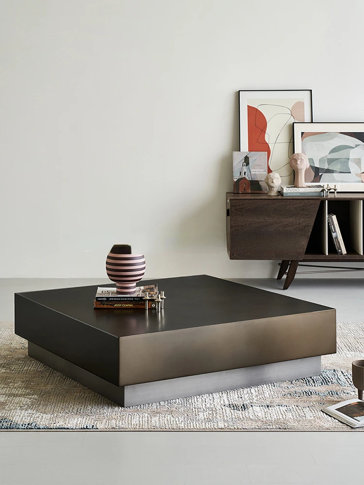 / Square coffee table / Minimalist / Green bronze brushed + gray titanium brushed /