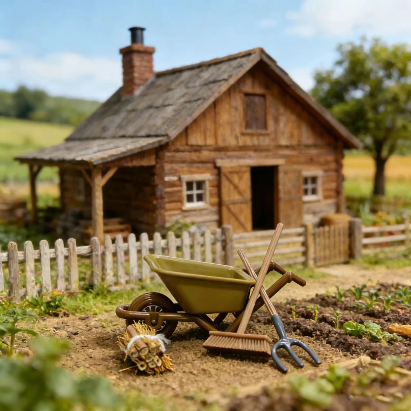 5 Pieces/1 Set of Miniature Architectural Scene Handcart Set, Outdoor Planting Scene Accessories for Farms
