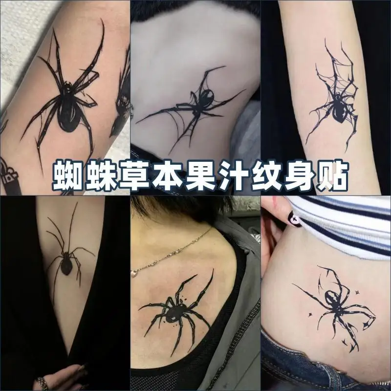 Tatuajes Temporales duraderos de jugo de hierbas para mujer, tatuaje temporal impermeable, pegatina artística Punk araña que cubre cicatrices, Festival de tatuajes falsos