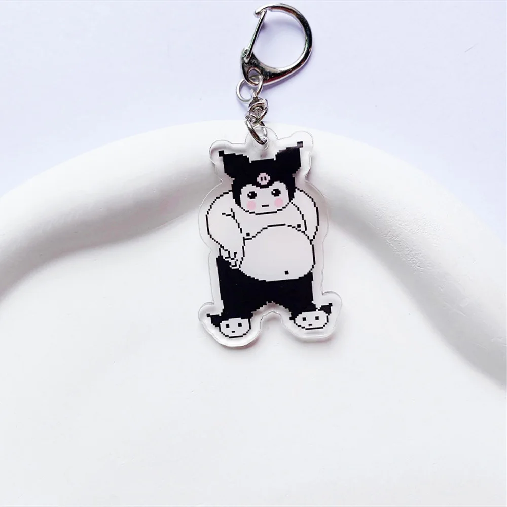 Sanrio Keychain Cartoon Muscle funny Kuromi Cinnamoroll Keychains Acrylic Hello Kitty Backpack Pendant Car Keyring Kid Toy GIift