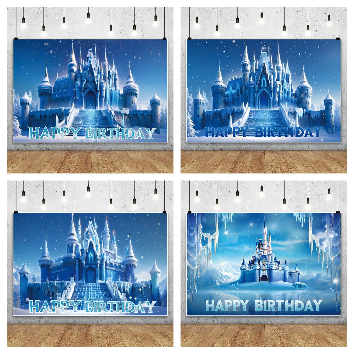 Frozen Snowscape Castle Winter Background Photography Baby Shower Photo Backdrop Birthday Party Decoration Props Supplies Studio