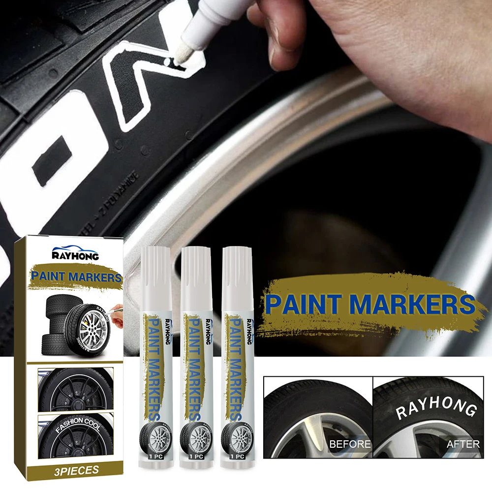 

3PCS Car Paint Pen Waterproof Car Wheel Tire Oily Painting Mark Pen Auto Rubber Tyre Tread Metal Permanent Paint Marker