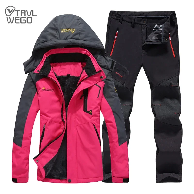 Women Winter Skiing Suit Waterproof Fishing Thermal Fleece Pant Jackets Trekking Hiking Camping Climbing Outdoor Set