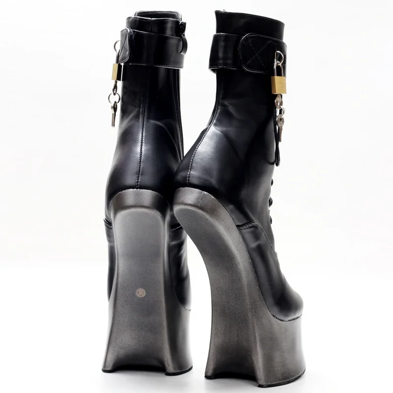 CACA Women Fetish Ankle Boots,18cm Hoof Heelless Men Stage Pole Dance Shoes,Cross-dress Booties,Silver,Gold,Stock,Fast Ship