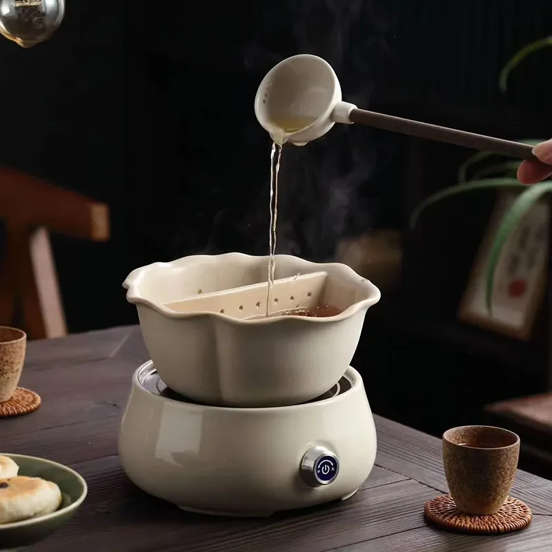 Ceramic Tea Warmer Set with Teapot and Cup Electric Heating Stove for Home Office Use Traditional Style Kung Fu Tea Brewer