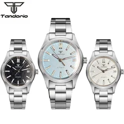 36mm Tandorio NH35 Movement Luminous Diver White Blue Black Dial Automatic Mechanical Watch Men Pilot Style Strap Steel Bracelet