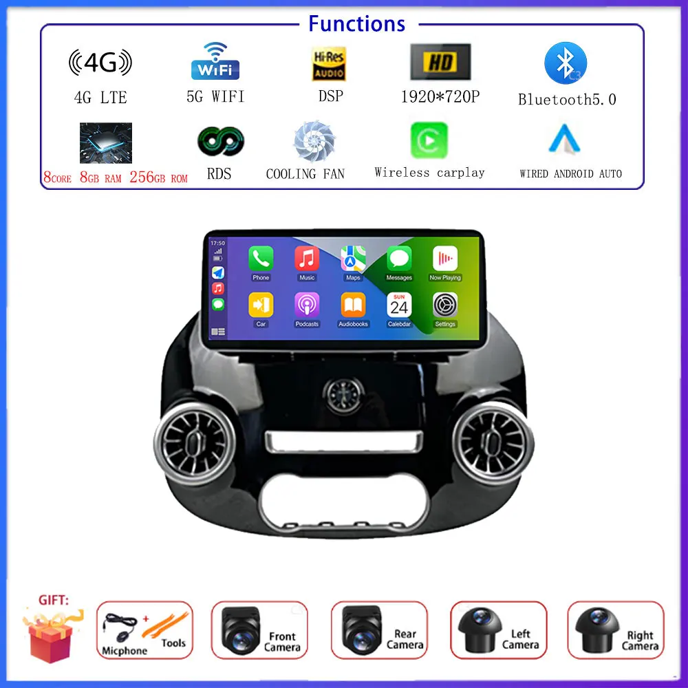 12.3 "4G Voor Benz Vito W447 2014 - 2021 Auto Android 15 Radio Stereo Multimedia Video GPS navigatie Speler IPS scherm BT 5.0