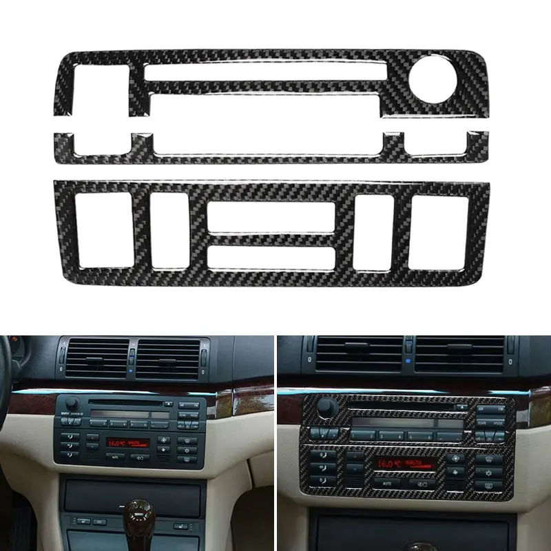 For BMW 3 series E46 1998 1999 2000 2001 2002 2003 2004 2005 Car Carbon Fiber Center Control Dashboard Panel Air Vent Cover Trim