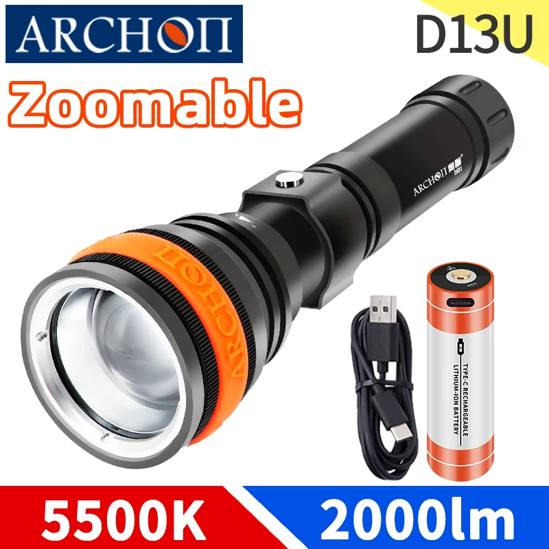 

D13U Zoom Scuba diving flashlight Dive torch Underwater 100m Dive zoom lighting lamp Hunting outdoor adventure Sea fishing light