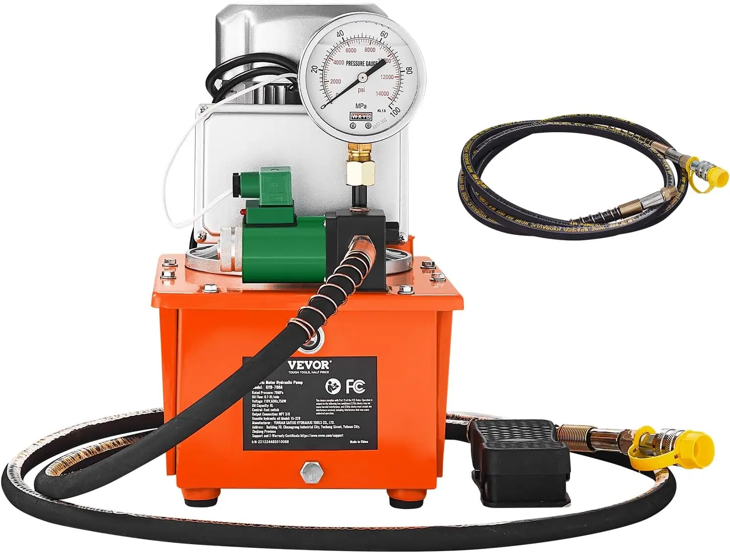 10000 PSI 750W 110V, 488 in³/8L Capacity, Single Acting Solenoid Valve, Electric Driven Hydraulic Pump Power Pack Unit