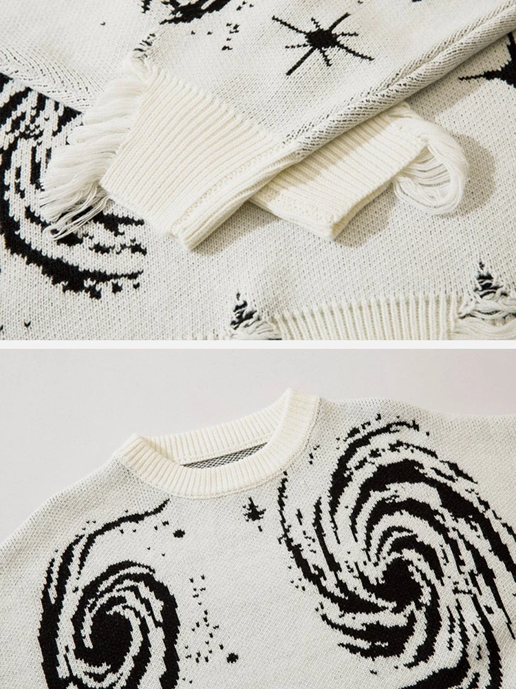 NEW Sweater Vintage Ripped Creative Stripes Destroyed Knitted Pullovers Men Women Oversize Loose Cotton Knitwear Jumper Hip Hop