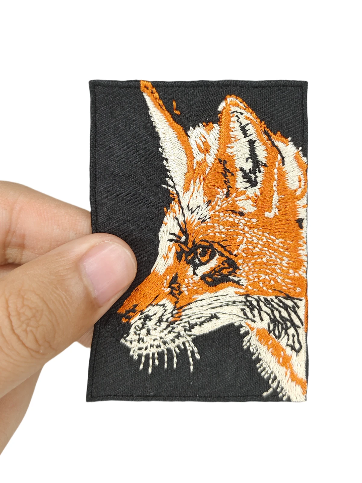 Orange Fox Looking Ahead Embroidered Patches for Clothes Iron on Rectangular Badge On Black Background Cartoon Animal Badges DIY