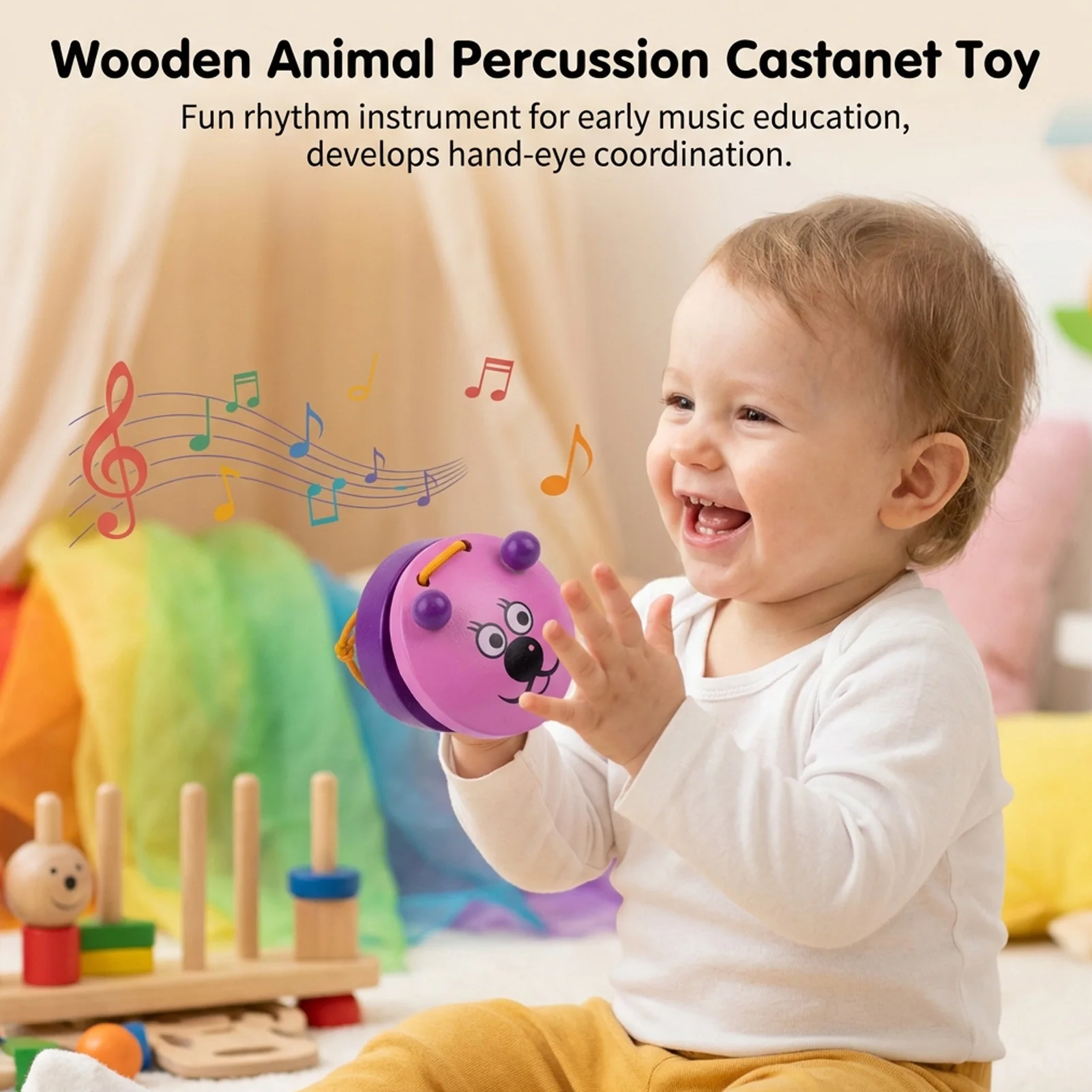 Children Knocking Musical Instruments Wooden-cartoon Castanets Infant Toddler Orff Instrument For Early Childhood Education