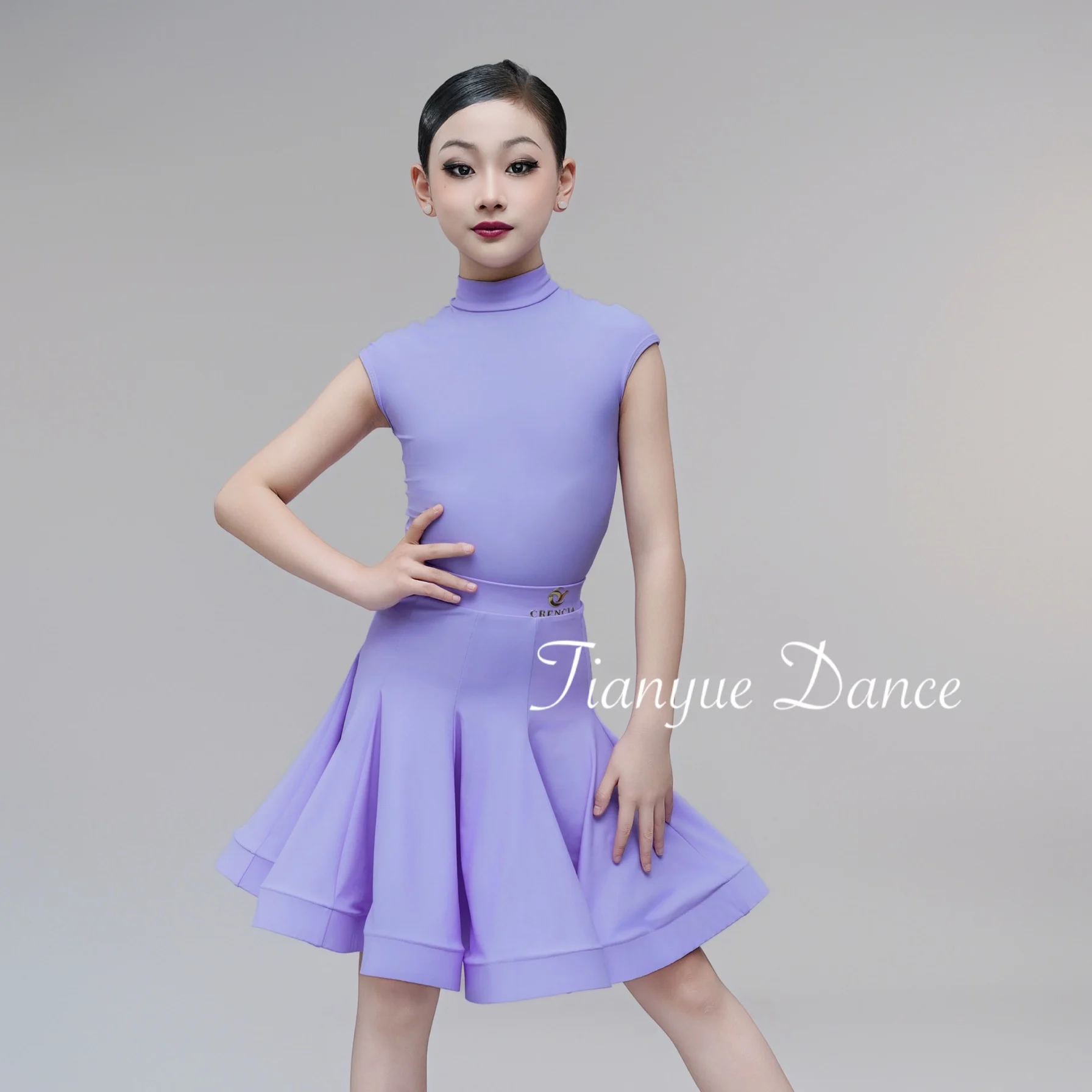 Girls Latin Dance Dress Competition Clothing Purple Fluorescent Green Performance Costume Kids Cha Cha Dance Costume DNV22360