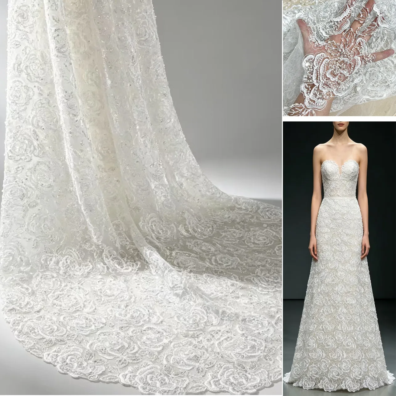 

Heavy Industry Bead Embroidery Mesh Fabric Bead Tube Bubble Bead sequin Wedding Dress Evening Dress Stage Clothing Mesh Fabric
