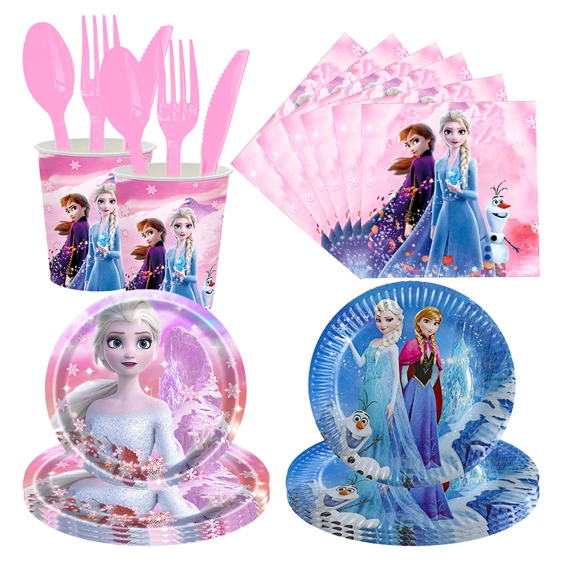 Disney Frozen Birthday Party Decorations Tableware Supplies Paper Cups Plates Tablecloth Elsa Princess Balloons Set Kids Gifts