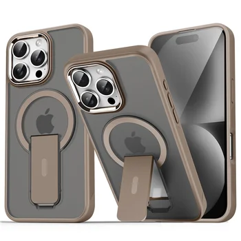 Funda de teléfono magnética con soporte plegable Magsafe de lujo para iPhone 16 15 14 Plus 13 12 11 Pro Max, tapas traseras translúcidas mate