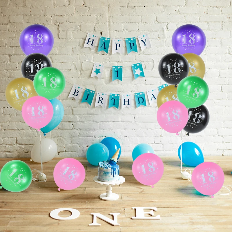 10Pcs Black/Green/Gold 18 Happy Birthday Latex Balloons for 18 Year Old Birthday Celebrate Decoration Supplies Helium Air Globos